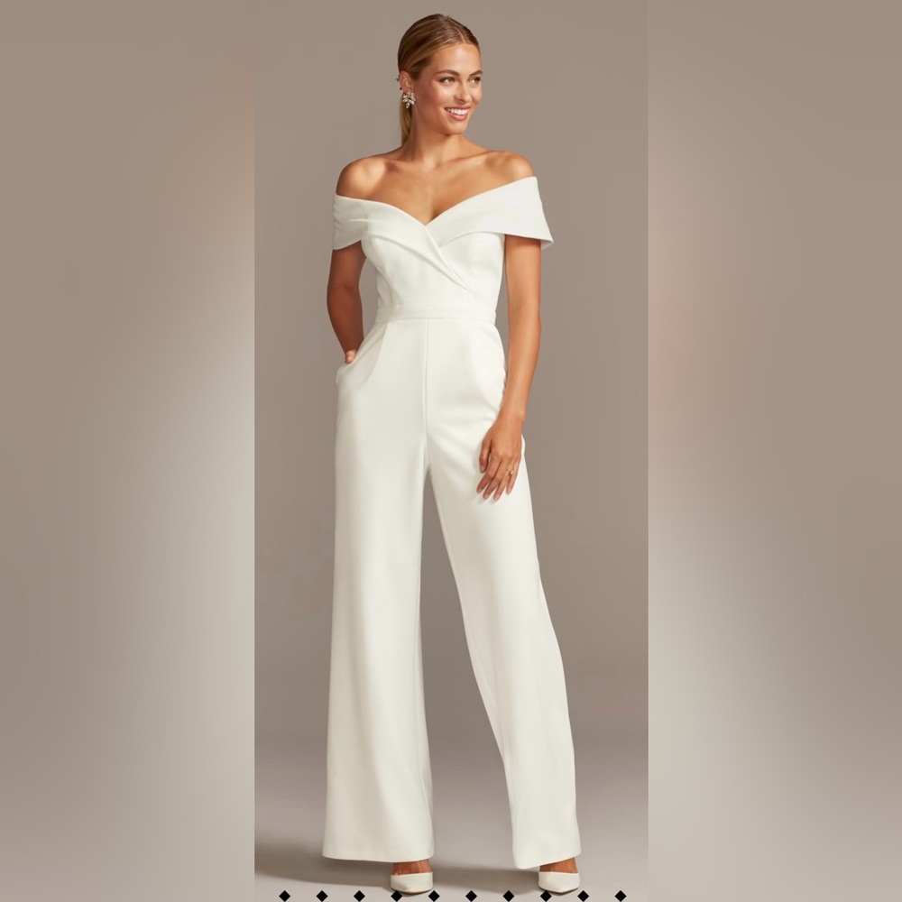 David’s bridal CUFFED OFF-THE-SHOULDER STRETCH CREPE JUMPSUIT